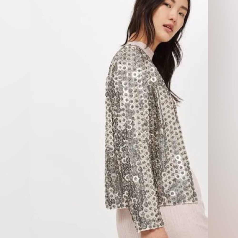 Topshop Silver Sequin Trophy Jacket size small